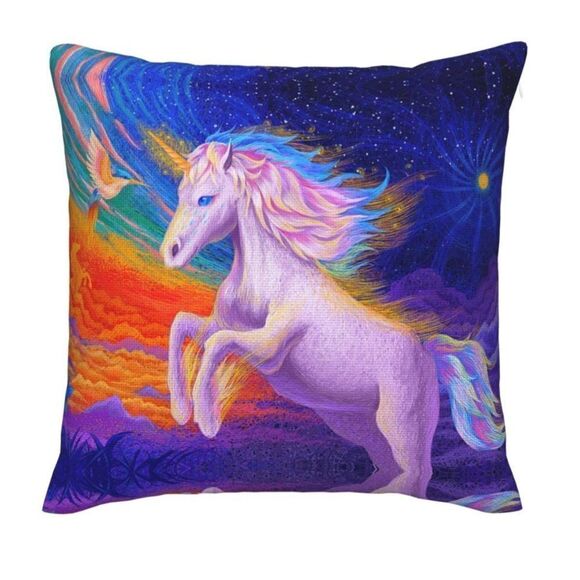 Fantasy Unicorn Linen Pillow Fashion Home Decorative Pillowcase Cotton - Picture 1 of 1